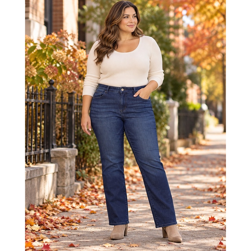 Lee Plus Relaxed Fit Straight Leg Mid Rise Jeans Dark Wash 16W Long